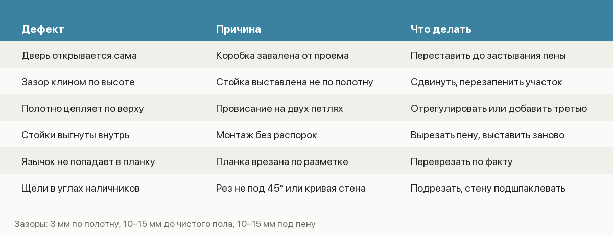 Памятка по монтажу межкомнатной двери: зазоры, дефекты и их причины